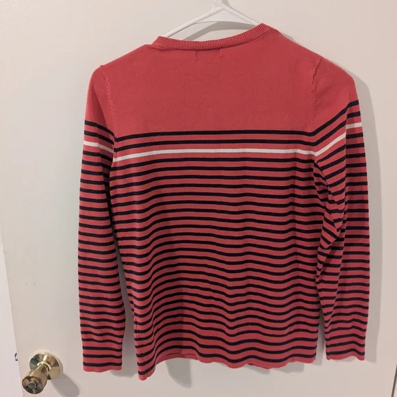 L.L. Bean Pink and Navy stripe Cardigan Sweater Buttons Size XS - Picture 3 of 3